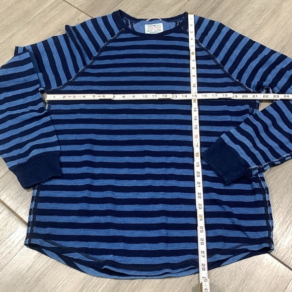 Lucky Brand Waffle Knit Long Sleeve Blue Stripe Round Neck Pull Over size M - Picture 5 of 10